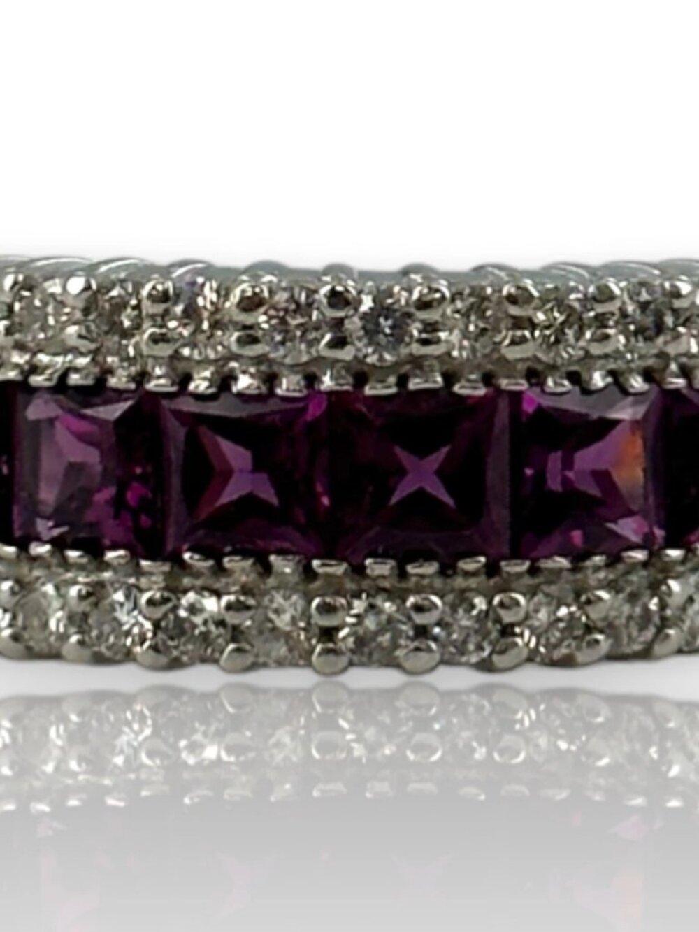 EFFY 14kt White Gold 9.6mm Wide Amethyst and Diamond Band Size 9 Ring